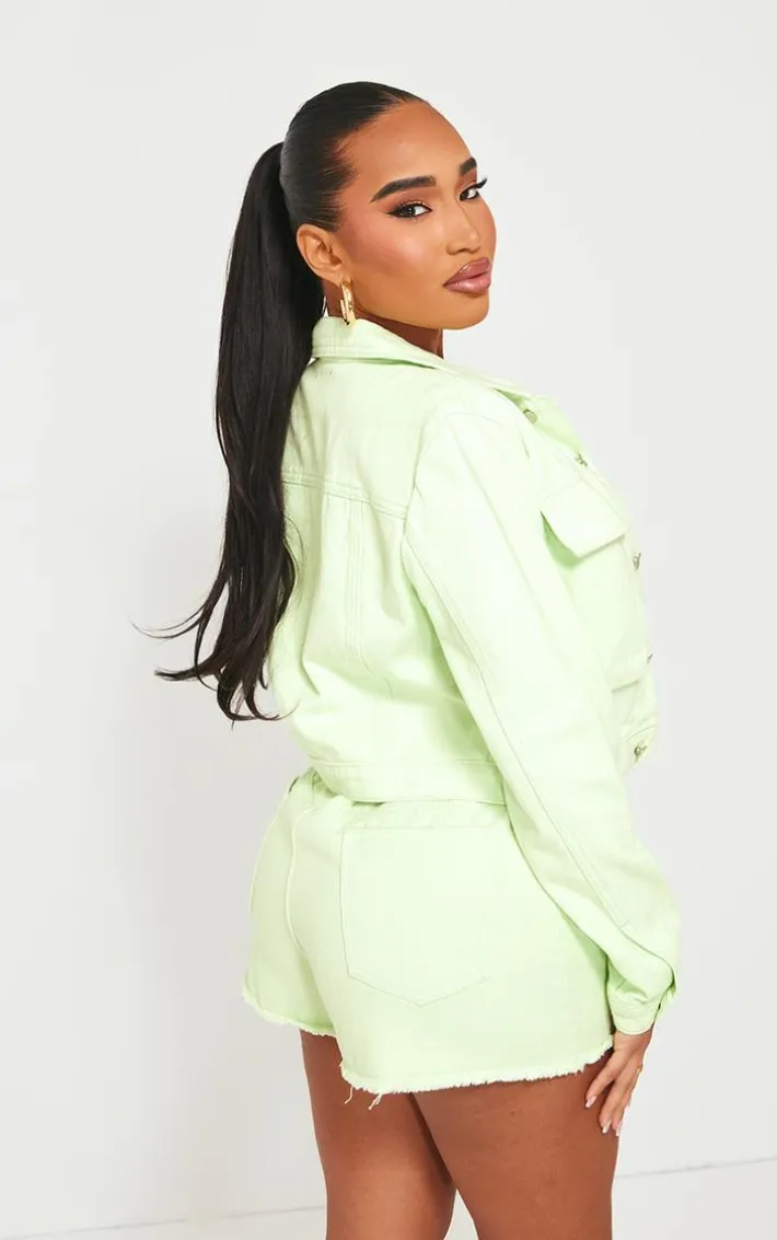 Shape Lime Denim Pocket Detail Cropped Jacket