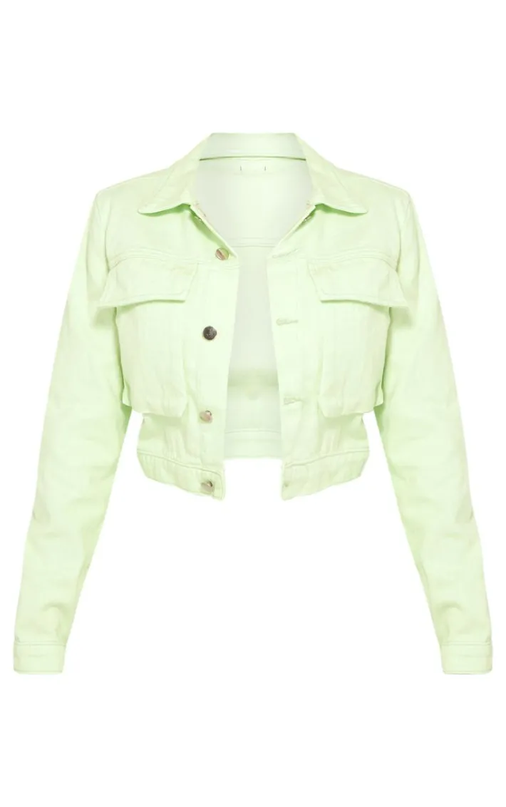 Shape Lime Denim Pocket Detail Cropped Jacket