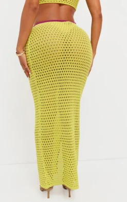 Best PrettyLittleThing Shape Knit Contrast Seam Maxi Skirt Lime
