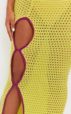 Best PrettyLittleThing Shape Knit Contrast Seam Maxi Skirt Lime