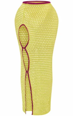 Best PrettyLittleThing Shape Knit Contrast Seam Maxi Skirt Lime