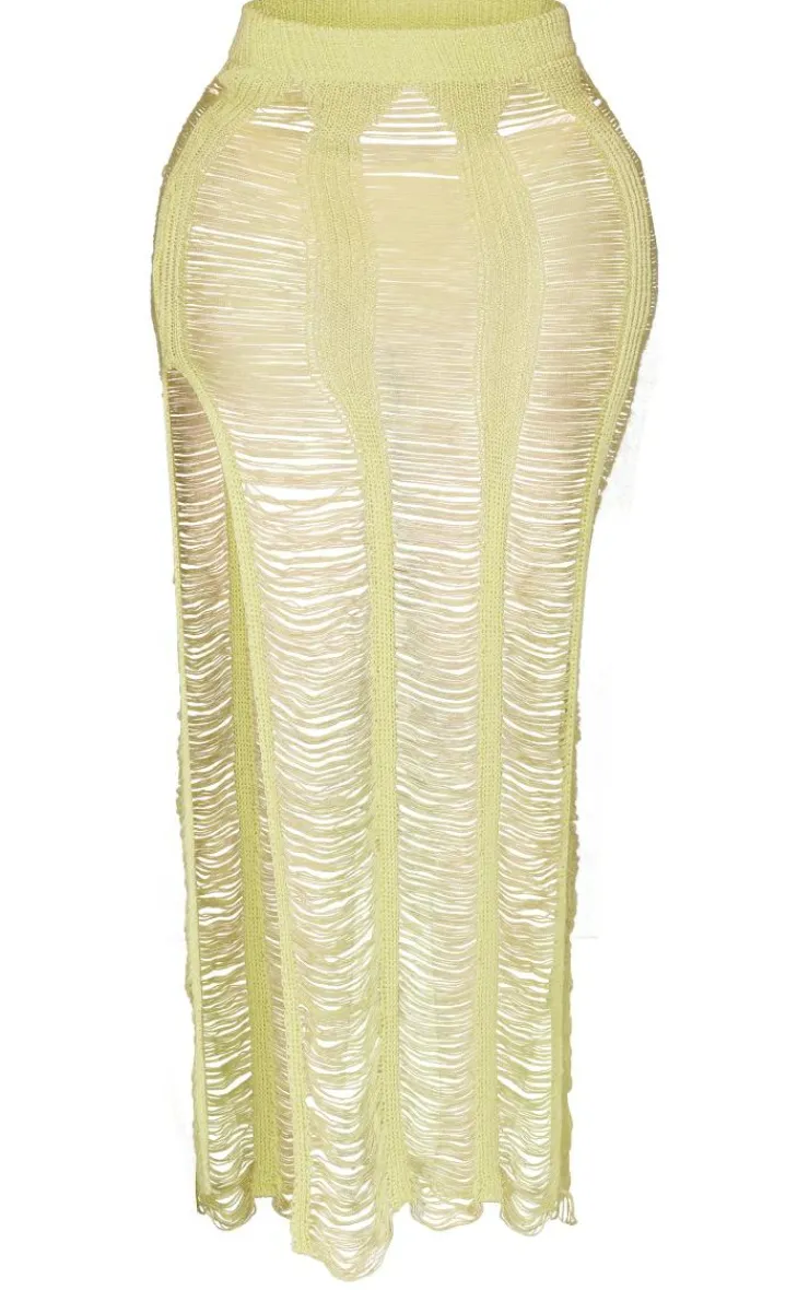 Online PrettyLittleThing Shape Knit Ladder Maxi Skirt Lime