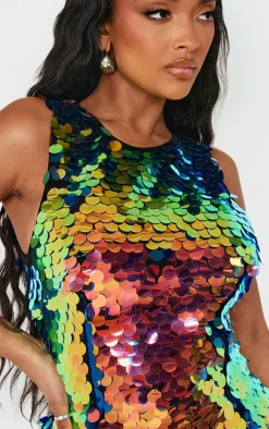 Shape Iridescent Sequin Longline Top-PrettyLittleThing New