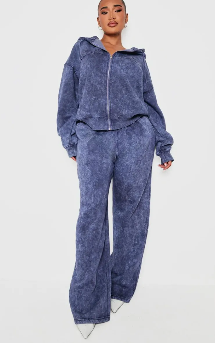 Outlet PrettyLittleThing Shape Embroidery Washed Zip Through Hoodie Navy