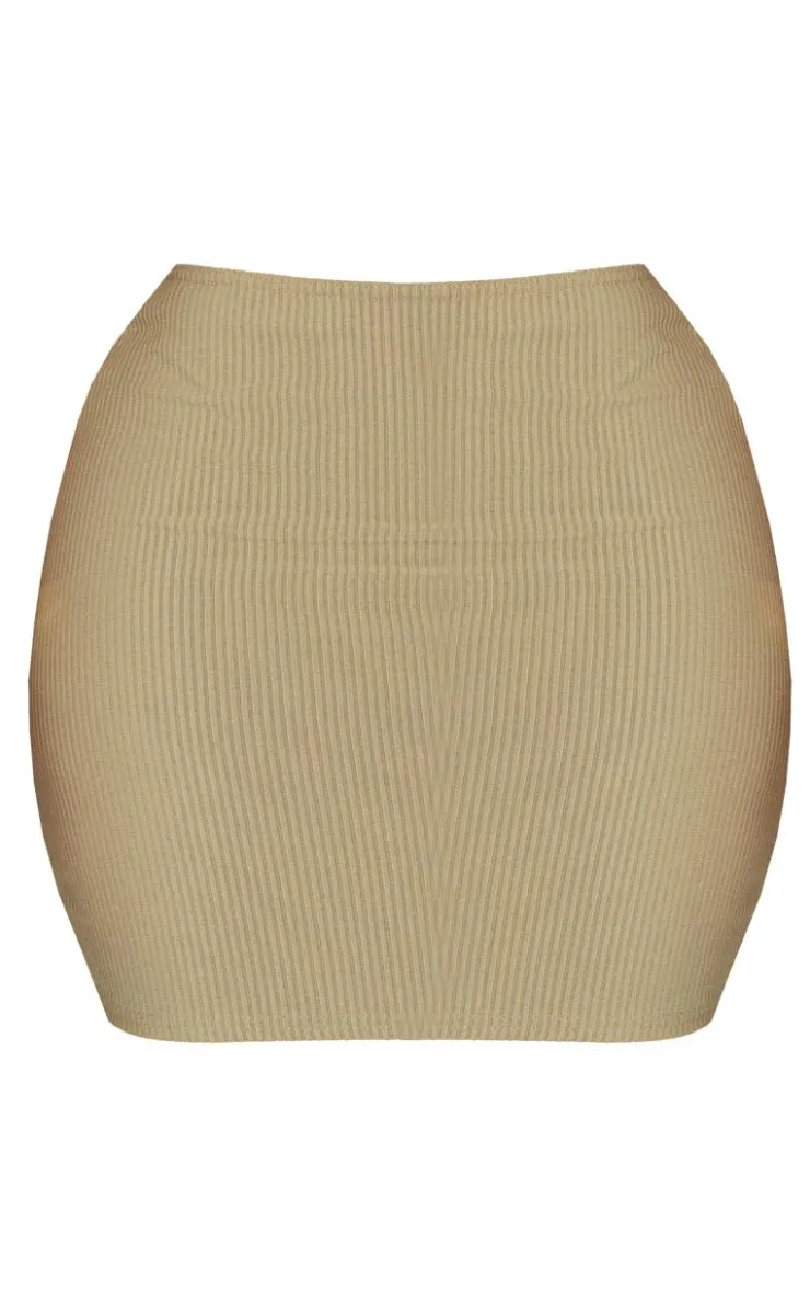 New PrettyLittleThing Shape Low Rise Ribbed Mini Skirt Olive
