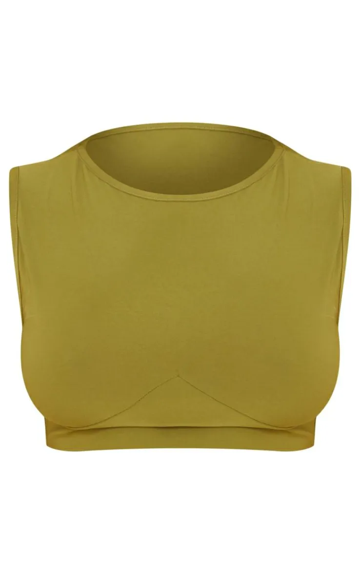 New PrettyLittleThing Shape Slinky Racer Crop Top Olive