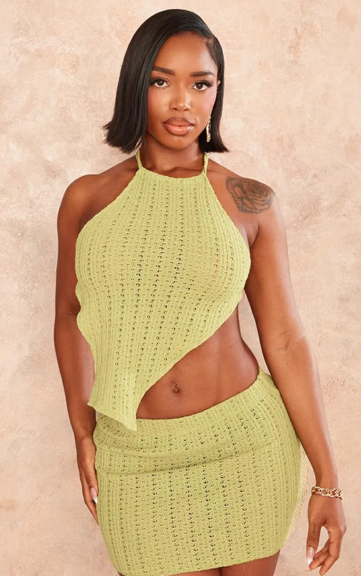 Hot PrettyLittleThing Shape Textured Mini Skirt Olive