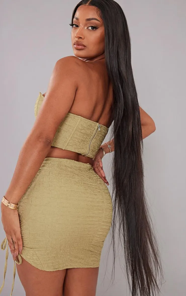 New PrettyLittleThing Shape Textured Plunge Corset Olive