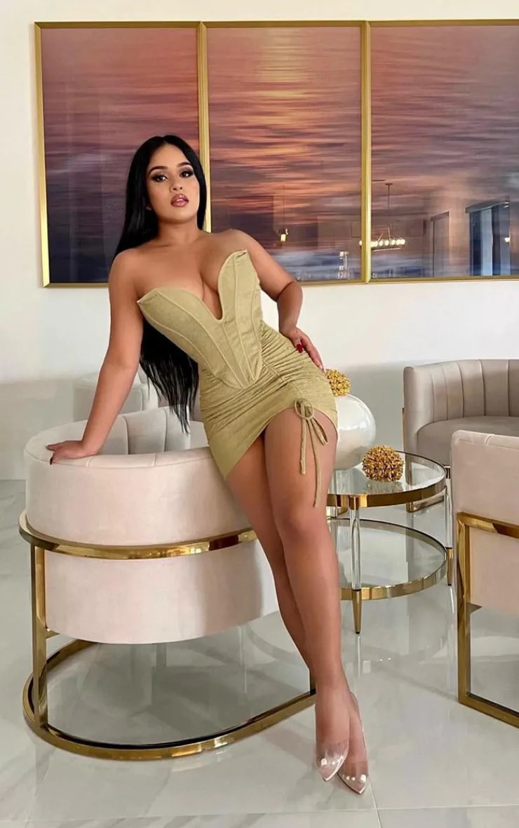 New PrettyLittleThing Shape Textured Plunge Corset Olive