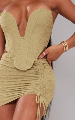 New PrettyLittleThing Shape Textured Plunge Corset Olive