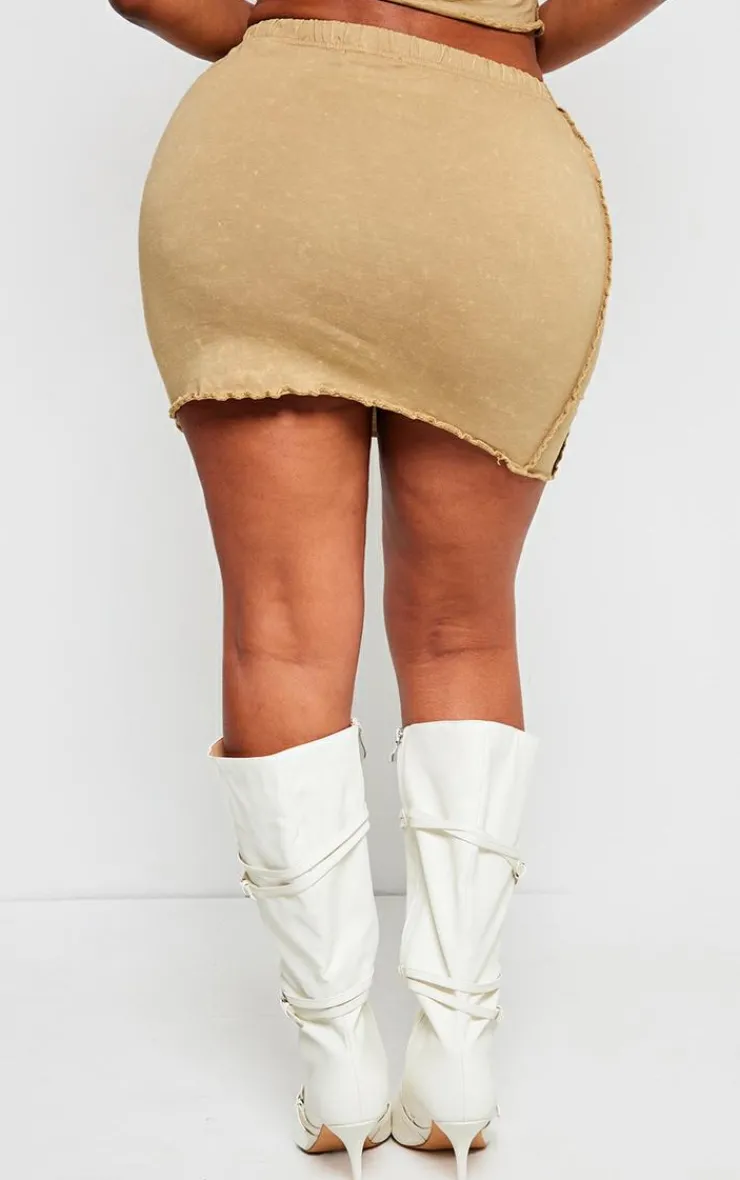 Hot PrettyLittleThing Shape Washed Cotton Seam Lettuce Hem Skirt Olive