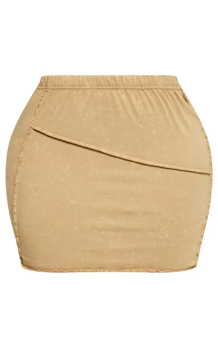 Hot PrettyLittleThing Shape Washed Cotton Seam Lettuce Hem Skirt Olive