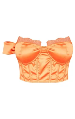 Online PrettyLittleThing Shape Satin Lace Cup Detail Corset Orange