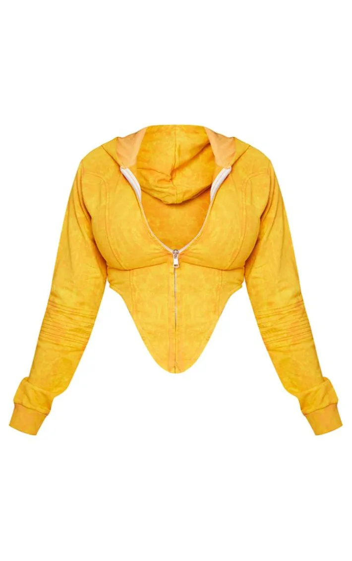 Shape Orange Washed Corset Detail Hoodie