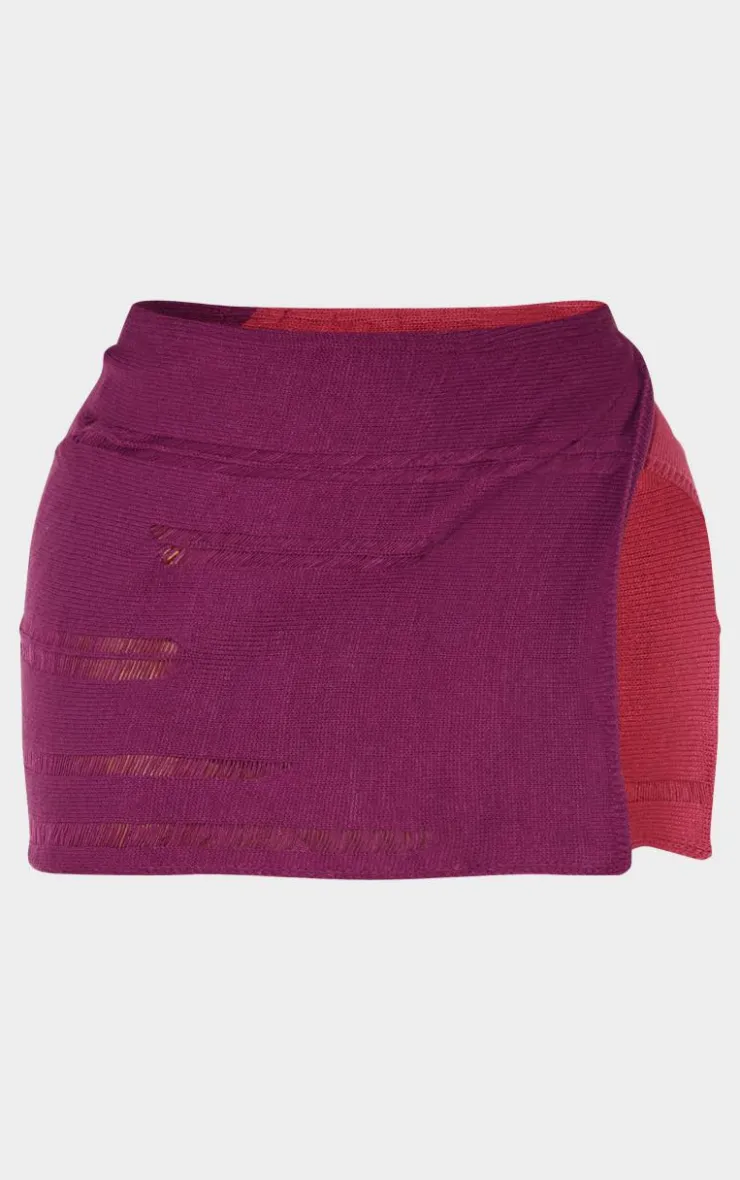 PrettyLittleThing Shape Contrast Knitted Skirt Plum
