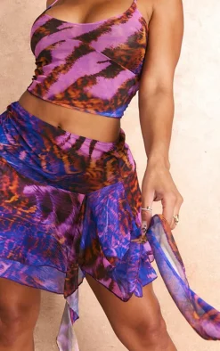 Clearance PrettyLittleThing Shape Zebra Printed Mesh Ruffle Skirt Purple