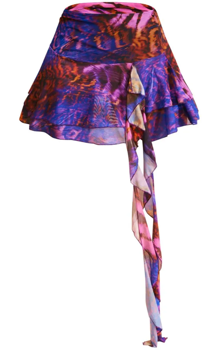 Clearance PrettyLittleThing Shape Zebra Printed Mesh Ruffle Skirt Purple