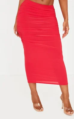 Clearance PrettyLittleThing Shape Slinky Maxi Skirt Red