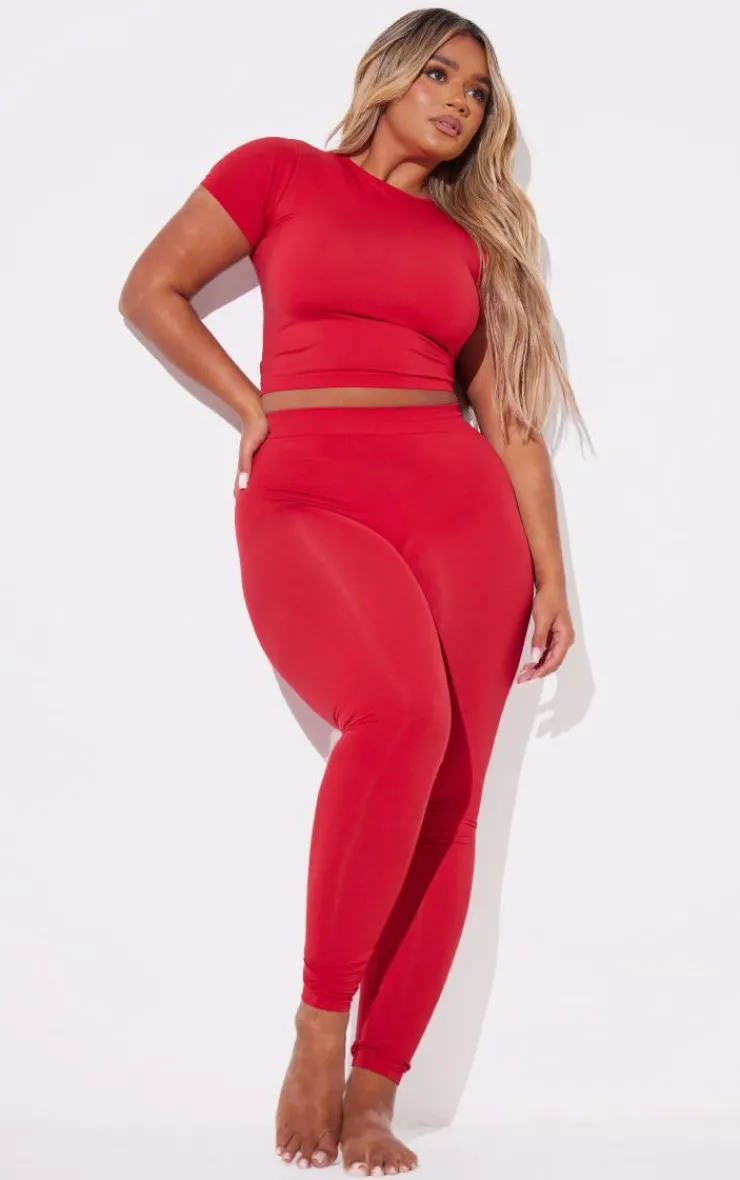 Discount PrettyLittleThing Shape Stretch Seamless Leggings Red