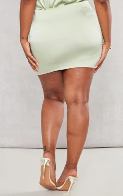 Best PrettyLittleThing Shape Satin Mini Skirt Sage Green