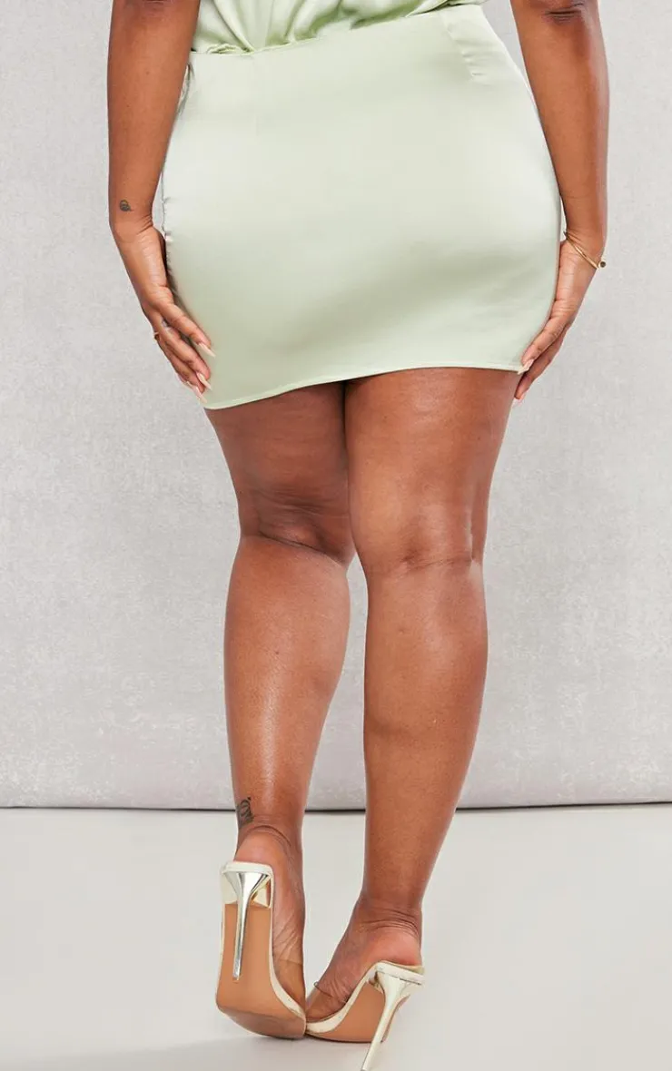 Best PrettyLittleThing Shape Satin Mini Skirt Sage Green