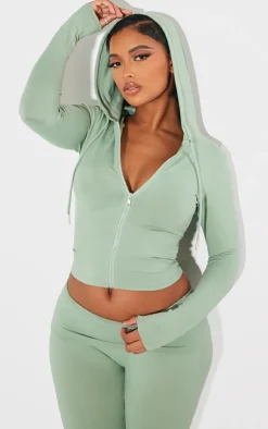 Best PrettyLittleThing Shape Sculpted Zip Through Hoodie Sage Green