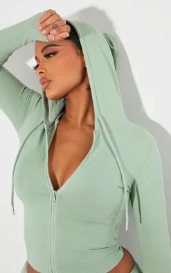 Best PrettyLittleThing Shape Sculpted Zip Through Hoodie Sage Green