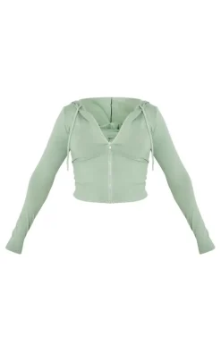 Best PrettyLittleThing Shape Sculpted Zip Through Hoodie Sage Green