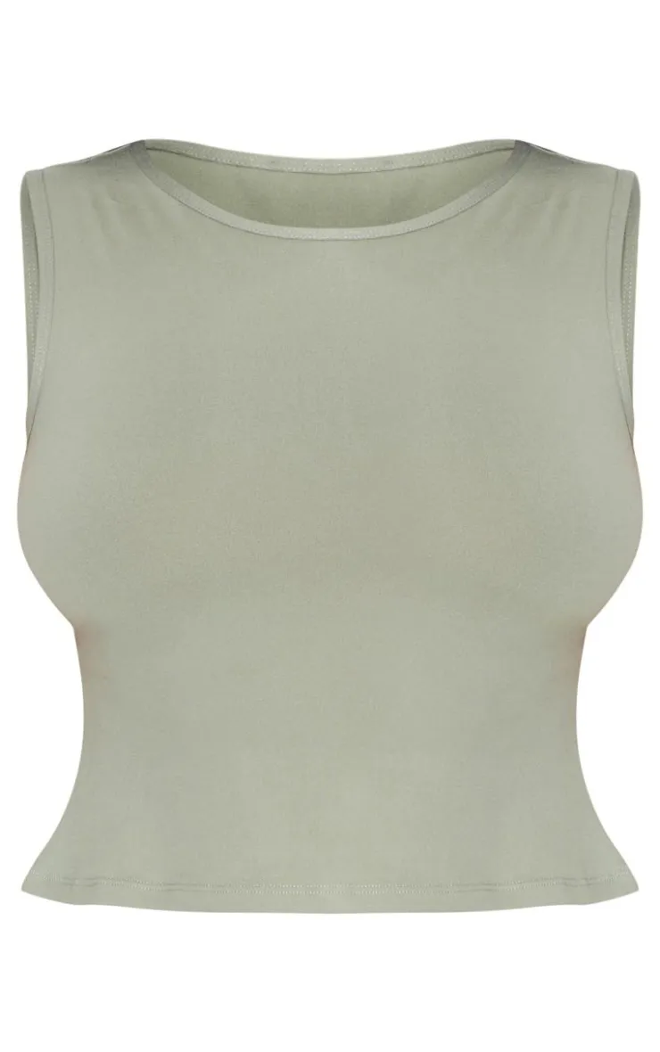 Discount PrettyLittleThing Shape Sculpted Longline Racer Top Sage Green
