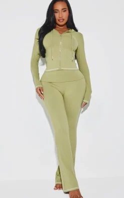 Sale PrettyLittleThing Shape Sculpted Contrast Stitch Zip Through Hoodie Sage Green