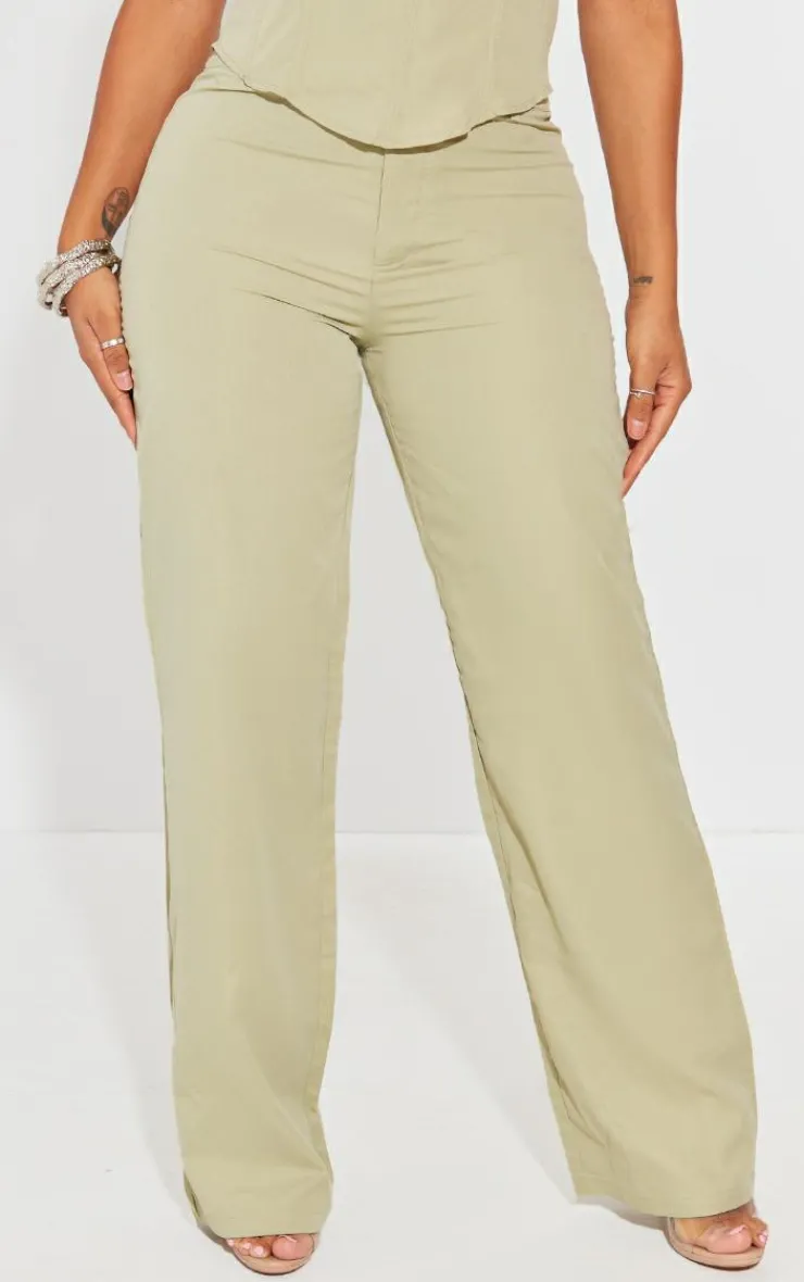 New PrettyLittleThing Shape Woven Low Rise Pants Sage Green