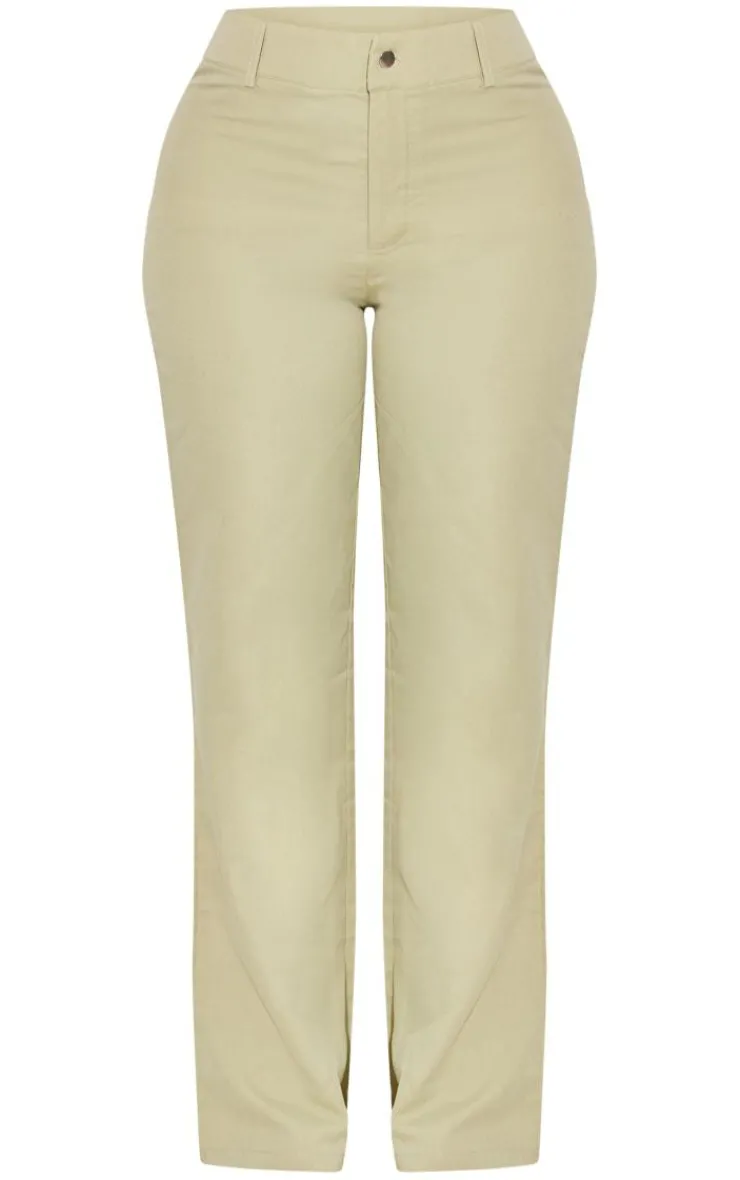 New PrettyLittleThing Shape Woven Low Rise Pants Sage Green