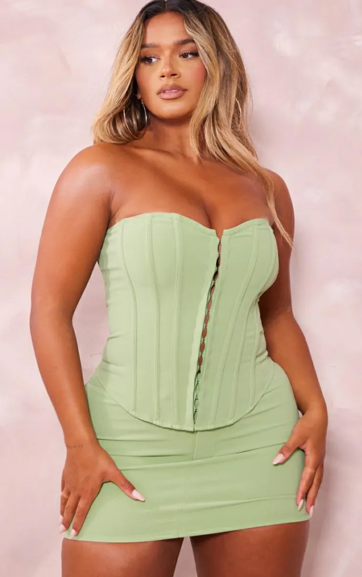 Online PrettyLittleThing Shape Woven Micro Mini Skirt Sage Green
