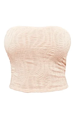 Online PrettyLittleThing Shape Textured Longline Bandeau Top Sand