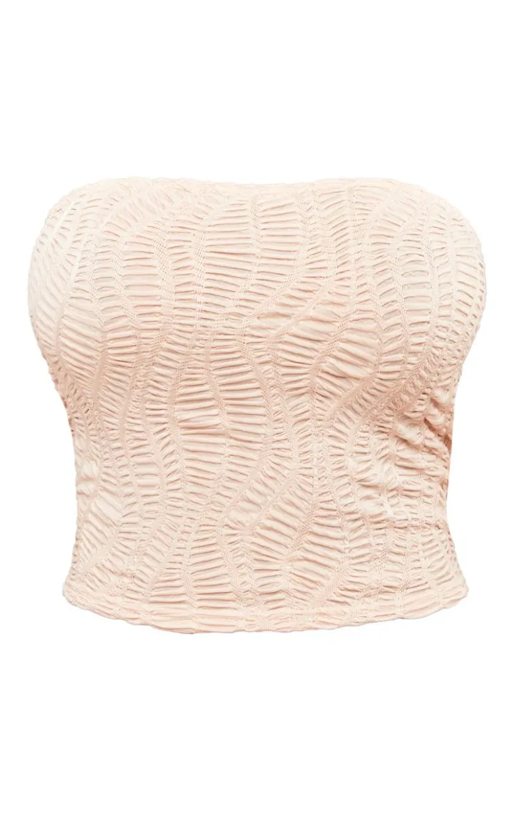 Online PrettyLittleThing Shape Textured Longline Bandeau Top Sand