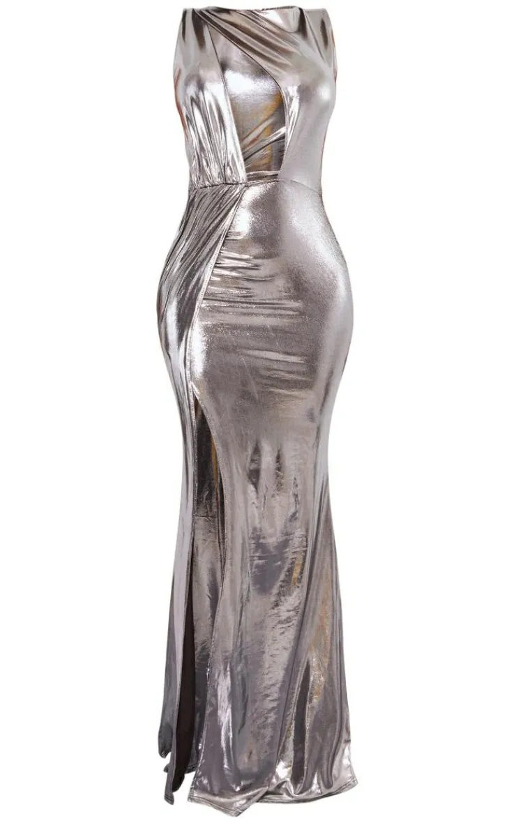 Shape Metallic Cut Out Detail Maxi Dress-PrettyLittleThing Online