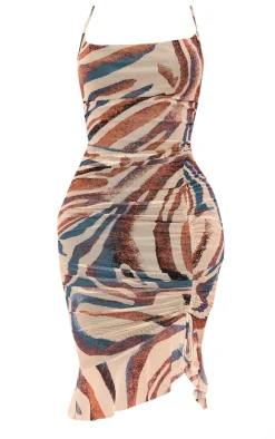 Shape Animal Printed Mesh Cowl Ruched Midi Dress-PrettyLittleThing Hot