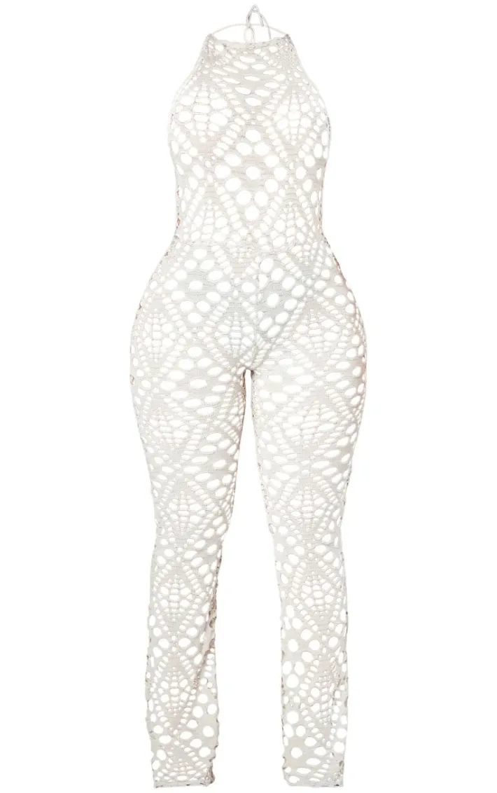 Shape Stone Cut Out Textured Halterneck Jumpsuit