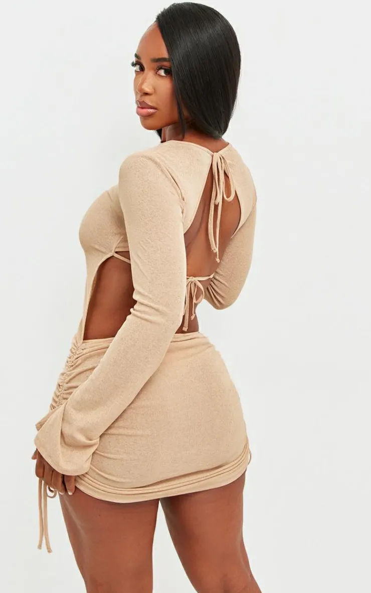 Shape Sheer Mesh Long Sleeve Cut Out Back Ruched Bodycon Dress-PrettyLittleThing Discount