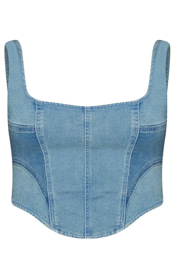 New PrettyLittleThing Shape Denim Corset Vintage Light Wash