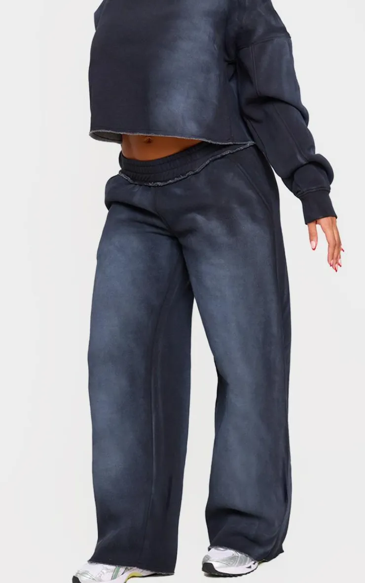 PrettyLittleThing Shape Distressed Waistband Wide Leg Sweatpants Washed Black
