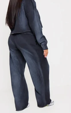 PrettyLittleThing Shape Distressed Waistband Wide Leg Sweatpants Washed Black