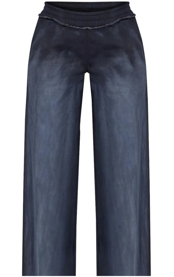 PrettyLittleThing Shape Distressed Waistband Wide Leg Sweatpants Washed Black