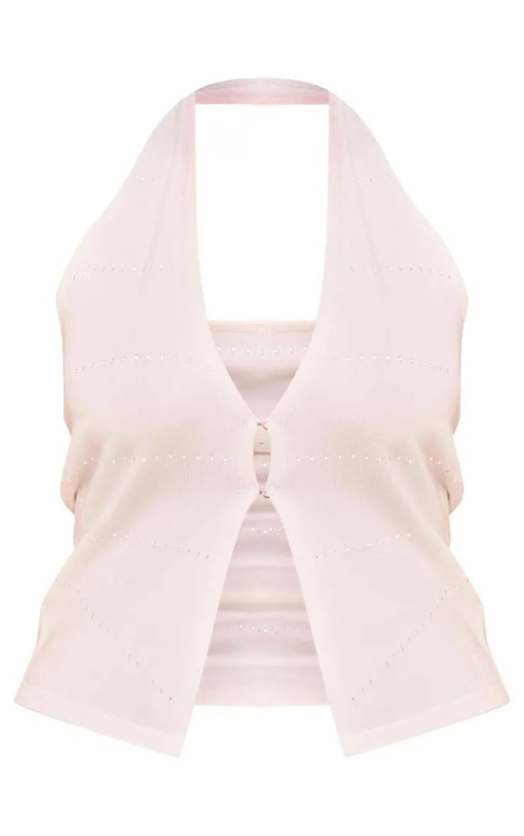 Clearance PrettyLittleThing Shape Knit Hook And Eye Halterneck Plunge Top White