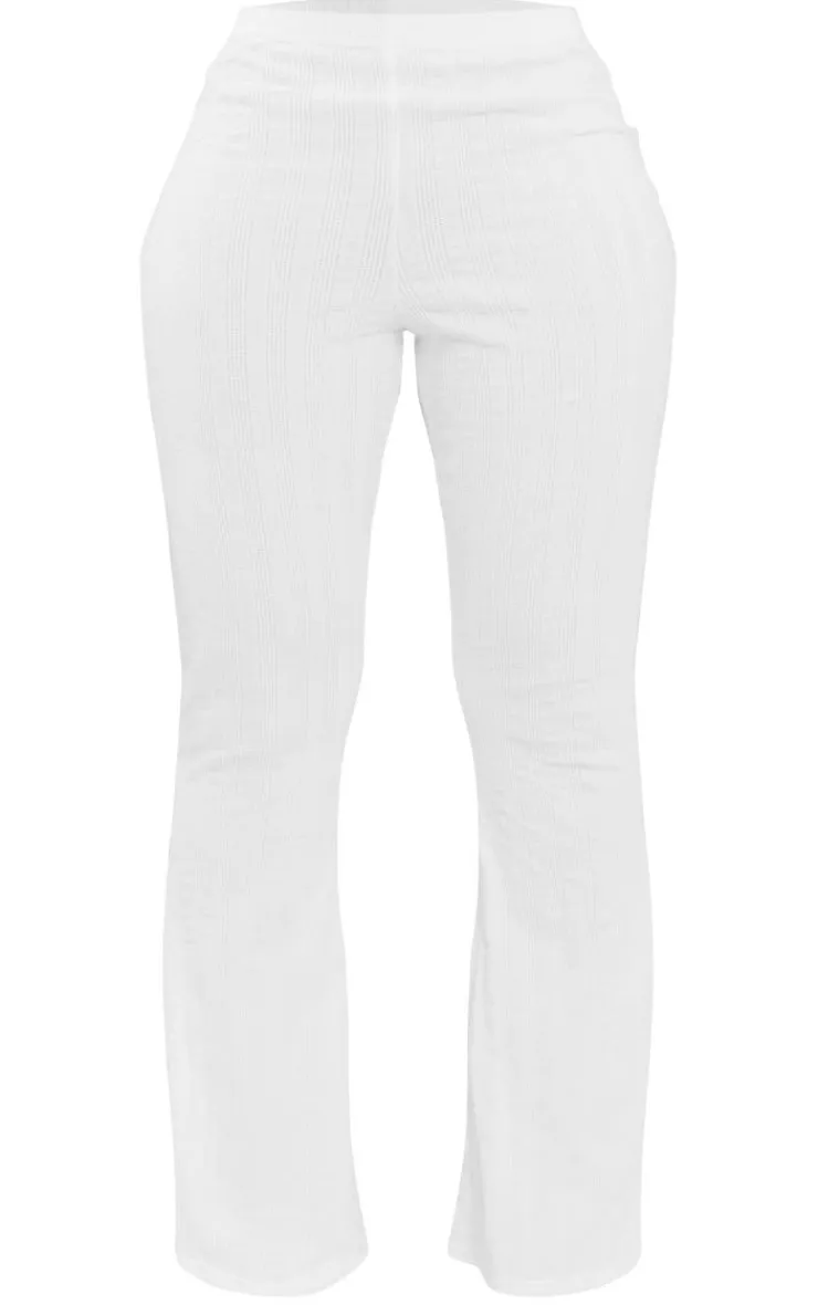 Hot PrettyLittleThing Shape Rib High Waist Flare Pants White