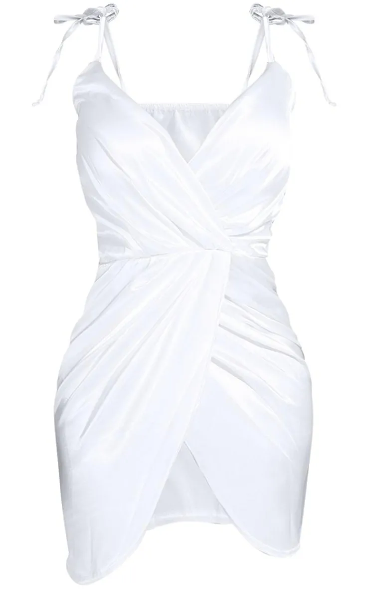 Shape Satin Tie Shoulder Wrap Bodycon Dress-PrettyLittleThing New
