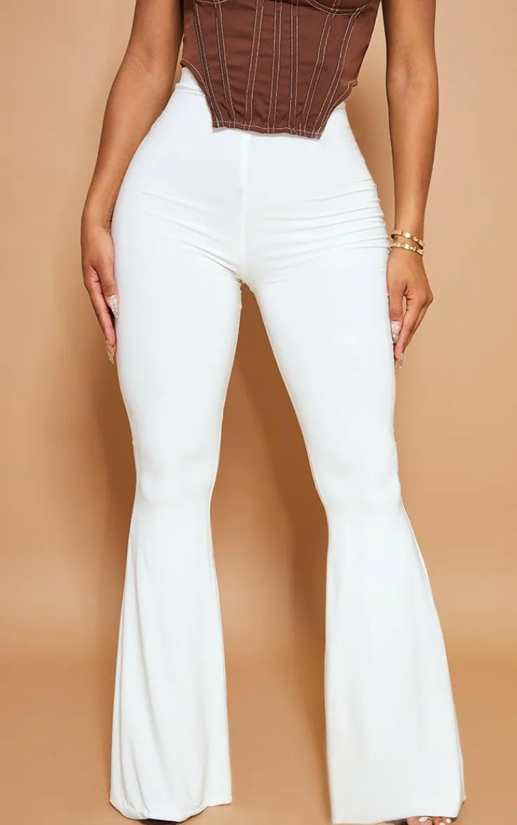Online PrettyLittleThing Shape Slinky Flared Pants White