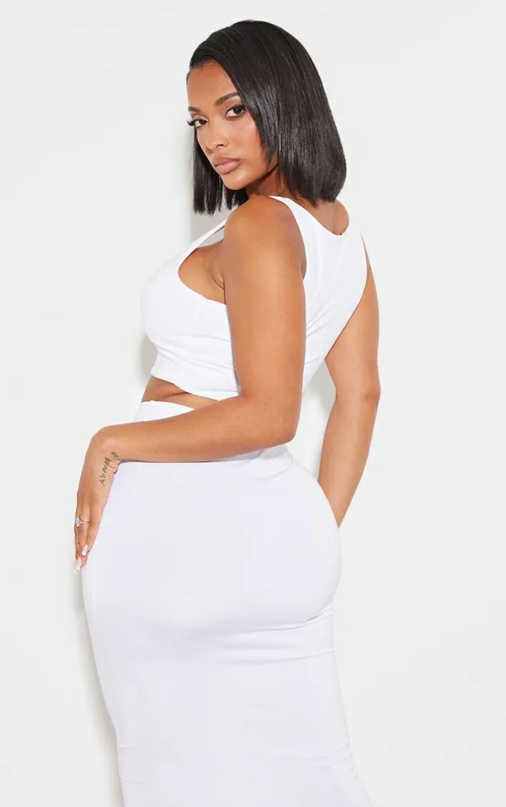 Shape White Slinky Square Neck Crop Top