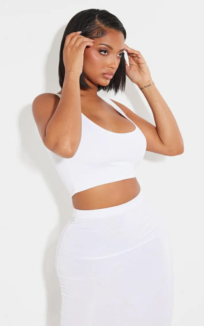 Shape White Slinky Square Neck Crop Top