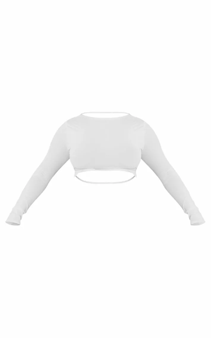 Shape White Strappy Back Slinky Long Sleeve Crop Top